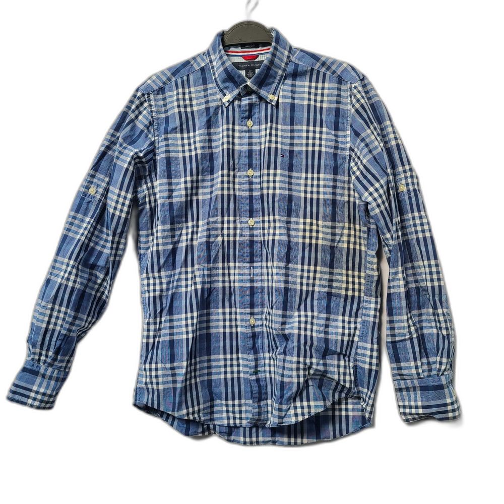 TOMMY HILFIGER Blue Tartan Checked Plaid Casual Shirt Slim Fit Small